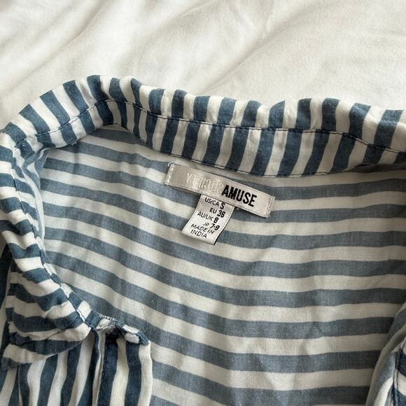 Amuse Society Blue White Striped Button Up Tunic Shirt Women’s Size S - Picture 3 of 5